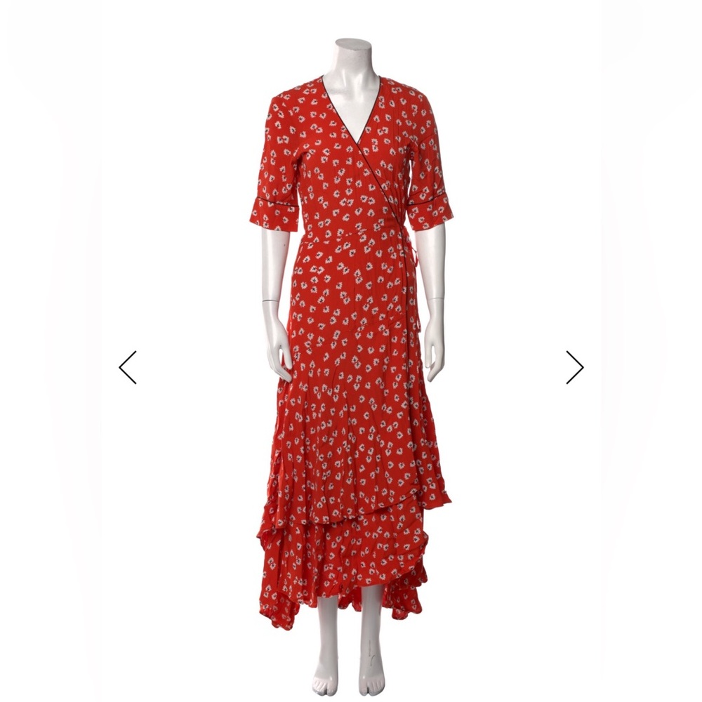 Ganni Red Floral Long Sleeve Dress